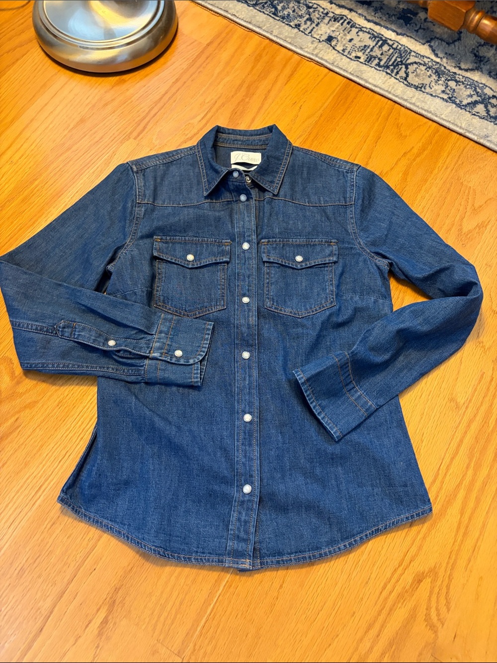 J.Crew shrunken slim fit denim western chambray shirt 0 NWT BA870